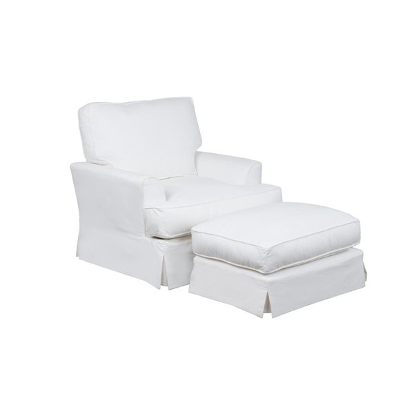 Fine-Line Ariana Slipcovered Chair with Ottoman Performance White FI2494935
